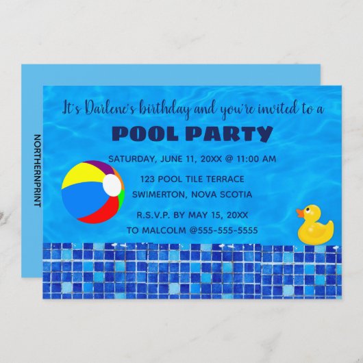 Bearbeitbare geteerte Pool-Party Einladung (Vorne/Hinten)