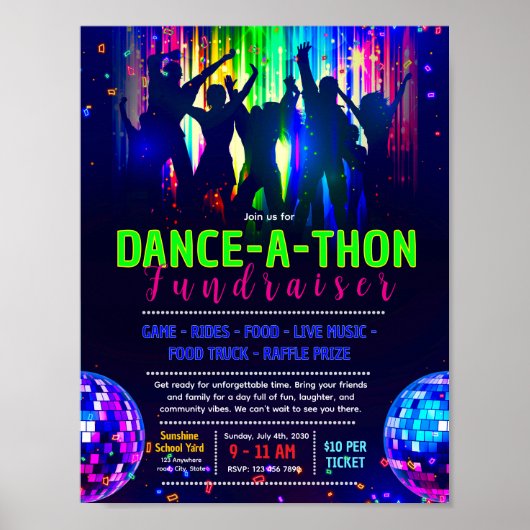 Bearbeitbare Glow Dance-A-Thon-Flugblatt Poster (Vorne)