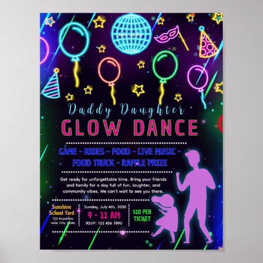 Bearbeitbare Glow-Vater-Tochter-Tanzflyer Poster (Vorne)