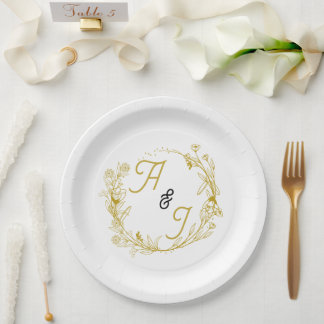 Bearbeitbare goldene florale Hochzeit  Pappteller