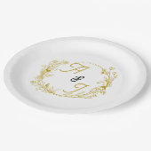 Bearbeitbare goldene florale Hochzeit Pappteller (Schrägansicht)