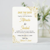 Bearbeitbare goldene florale Save-The-Date-Karte Save The Date (Stehend Vorderseite)