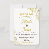 Bearbeitbare goldene florale Save-The-Date-Karte Save The Date (Vorderseite)