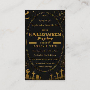 Bearbeitbare Goldene Halloween-Party-Einladung Visitenkarte