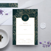 Bearbeitbare Goldfolie und Smaragdgrüne Kleider-Mo RSVP Karte