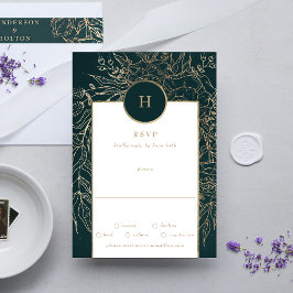 Bearbeitbare Goldfolie und Smaragdgrüne Kleider-Mo RSVP Karte