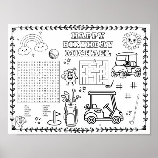 Bearbeitbare Golf-Geburtstags-Malmatte Poster (Vorne)
