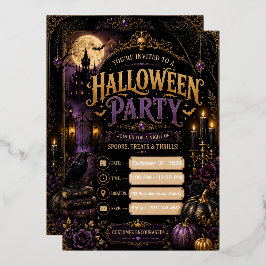 Bearbeitbare gothische Halloween-Party-Einladung | Folieneinladung