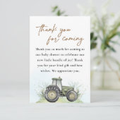 Bearbeitbare Green Traktor Farm Baby Dusche Dankeskarte (Stehend Vorderseite)