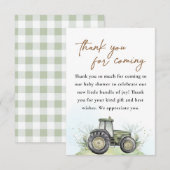 Bearbeitbare Green Traktor Farm Baby Dusche Dankeskarte (Vorne/Hinten)
