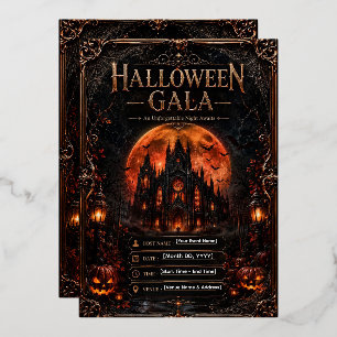 Bearbeitbare Halloween-Gala-Einladung Gothic Folieneinladung