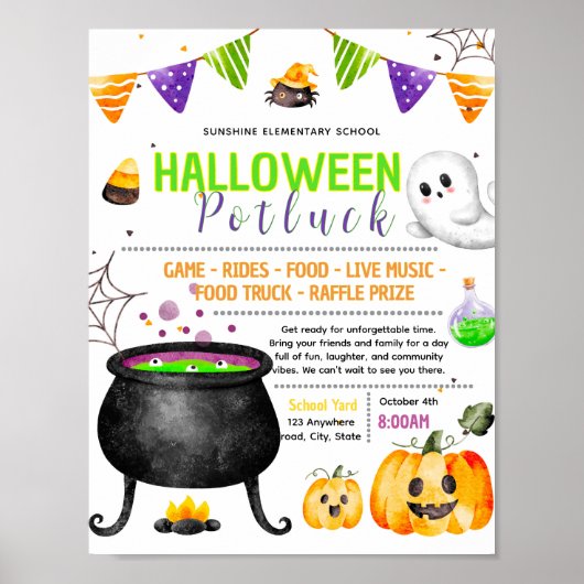 Bearbeitbare Halloween-Potluck-Fundraiser-Flugblat Poster (Vorne)