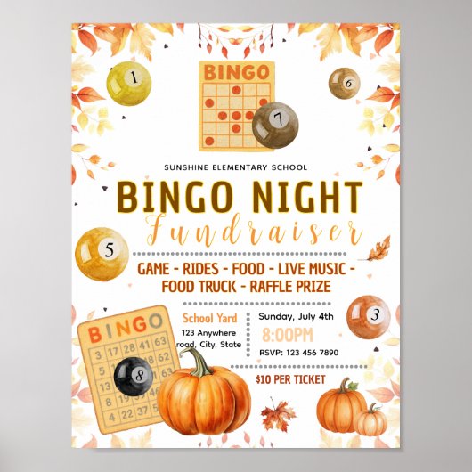 Bearbeitbare Herbst-Bingo-Fundraiser-Flugblatt Poster (Vorne)