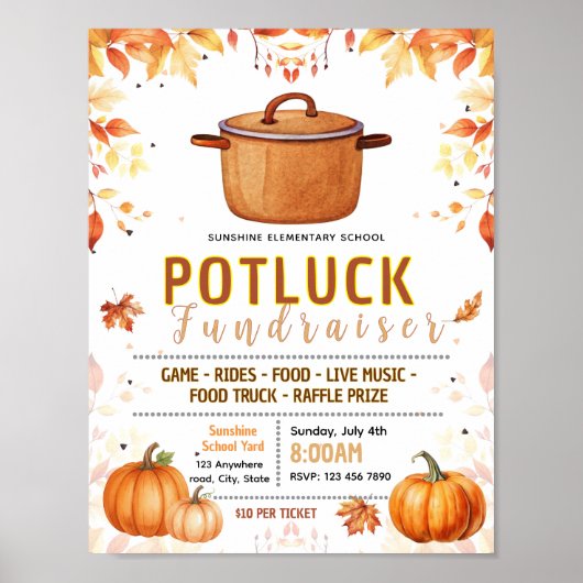 Bearbeitbare Herbst-Potluck-Fundraising-Flugblatt Poster (Vorne)