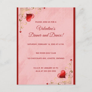 Bearbeitbare Herzen und Flourish Valentinstag Einladungspostkarte