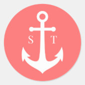 Bearbeitbare Hintergrundfarbe Monogram Ankerhochze Runder Aufkleber (Vorderseite)