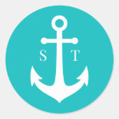 Bearbeitbare Hintergrundfarbe Monogram Ankerhochze Runder Aufkleber (Vorderseite)