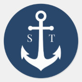 Bearbeitbare Hintergrundfarbe Monogram Ankerhochze Runder Aufkleber (Vorderseite)