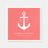 Bearbeitbare Hintergrundfarbe Monogram Ankerhochze Serviette (Vorderseite)