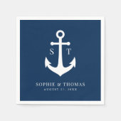 Bearbeitbare Hintergrundfarbe Monogram Ankerhochze Serviette (Vorderseite)