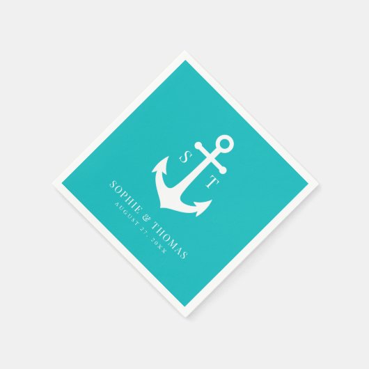 Bearbeitbare Hintergrundfarbe Monogram Ankerhochze Serviette (Ecke)