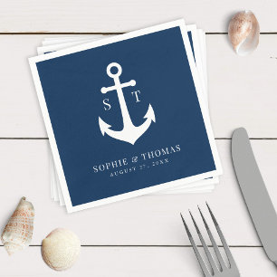 Bearbeitbare Hintergrundfarbe Monogramm Anker Hoch Serviette