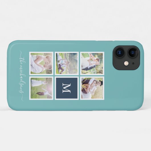 Bearbeitbare Hintergrundfarbe Monogramm FotoCollag Case-Mate iPhone Hülle (Rückseite (Horizontal))