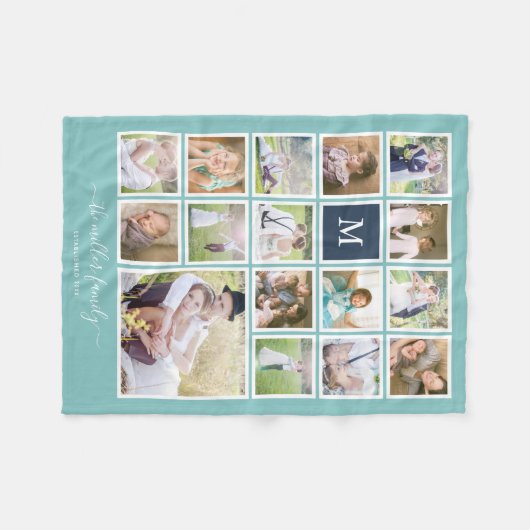 Bearbeitbare Hintergrundfarbe Monogramm FotoCollag Fleecedecke (Vorderseite (Horizontal))