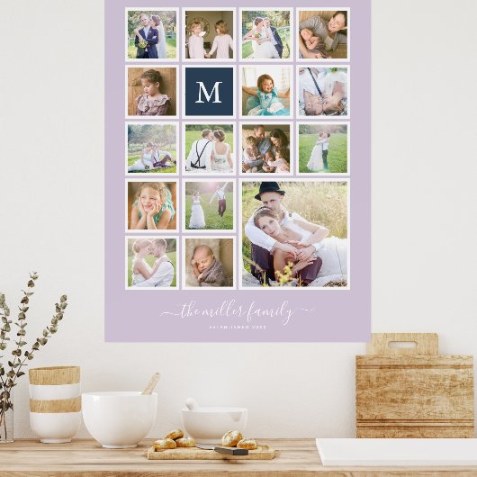 Bearbeitbare Hintergrundfarbe Monogramm FotoCollag Poster (Küche)