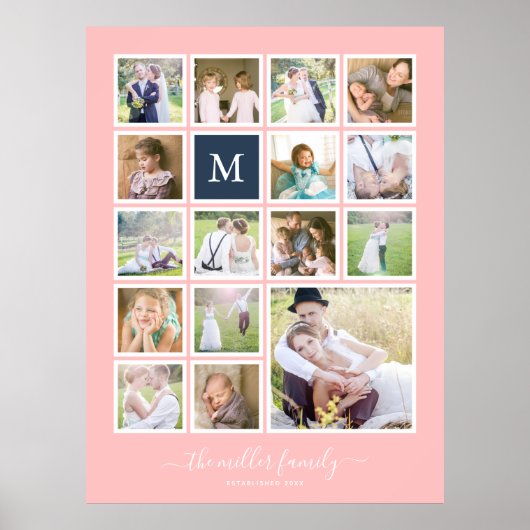 Bearbeitbare Hintergrundfarbe Monogramm FotoCollag Poster (Vorne)