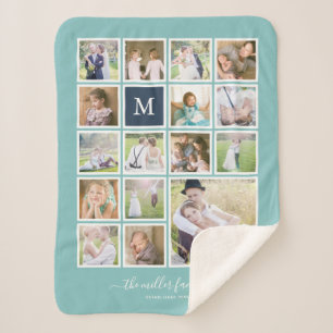 Bearbeitbare Hintergrundfarbe Monogramm FotoCollag Sherpadecke