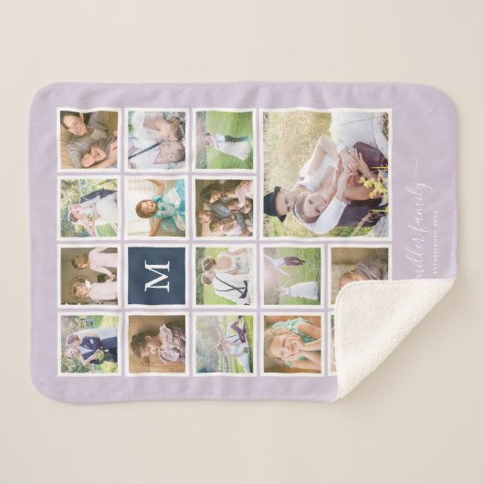 Bearbeitbare Hintergrundfarbe Monogramm FotoCollag Sherpadecke (Vorderseite (Horizontal))