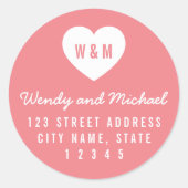 Bearbeitbare Hintergrundfarbe Monogramm Herzadress Runder Aufkleber (Vorderseite)