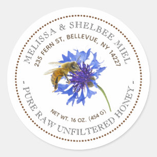 Bearbeitbare Honig Produkt Blue Blume Bee Label Runder Aufkleber