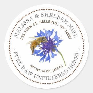 Bearbeitbare Honig Produkt Blue Blume Bee Label Runder Aufkleber
