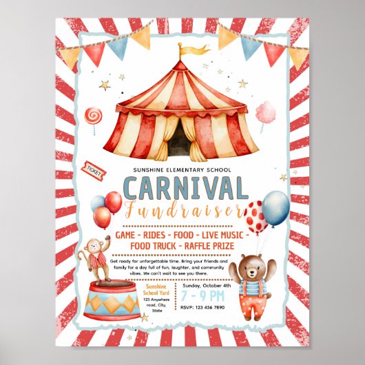 Bearbeitbare Karneval-Zirkus-Spendenflyer Poster (Vorne)