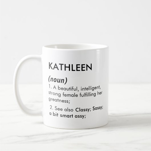 Bearbeitbare Kathleen-Namensdefinition, benutzerde Kaffeetasse (Links)