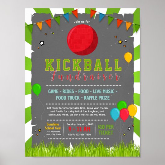 Bearbeitbare Kickball-Spendenflyer Poster (Vorne)