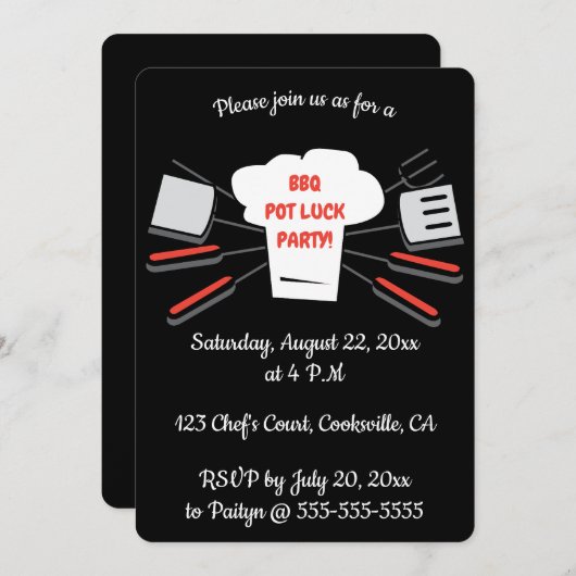 Bearbeitbare Koch Hat GRILLEN Party Einladung (Vorne/Hinten)