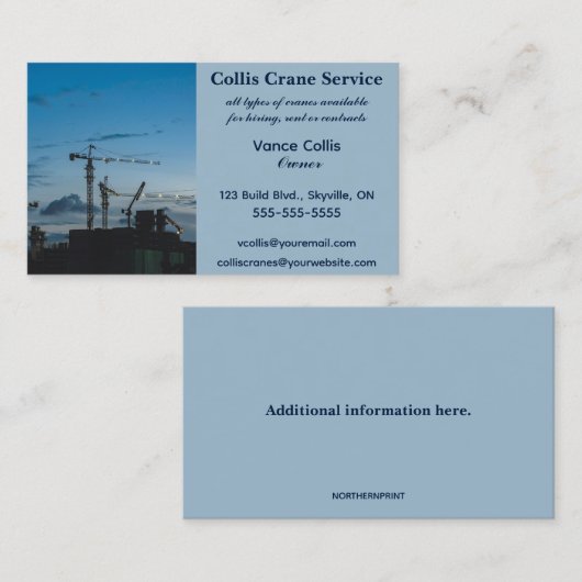 Bearbeitbare Krandienstleistungen Visitenkarte (Vorne/Hinten)
