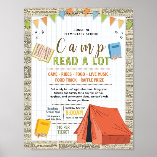 Bearbeitbare Lese-Camp-Fundraising-Flugblatt für B Poster (Vorne)