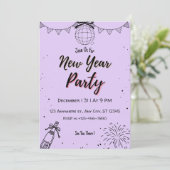 Bearbeitbare lila Neujahrsfeier-Einladung | Elegan (Stehend Vorderseite)