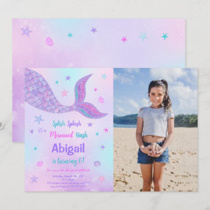 Bearbeitbare Mermaid-Geburtstags-Foto-Einladung Einladung