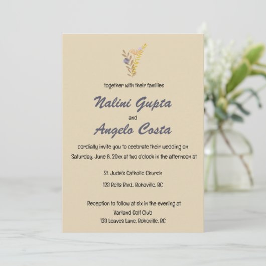 Bearbeitbare Minimalistische Boho-Blätter Einladung (Stehend Vorderseite)