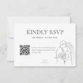 Bearbeitbare Minimalistische Hochzeitlinie Art QR  RSVP Karte (Vorderseite)