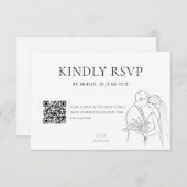 Bearbeitbare Minimalistische Hochzeitlinie Art QR  RSVP Karte (Vorne/Hinten)