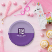 Bearbeitbare moderne QR-Code-Vorlage | Violett Pappteller (Party)