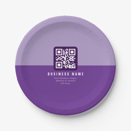Bearbeitbare moderne QR-Code-Vorlage | Violett Pappteller (Vorderseite)