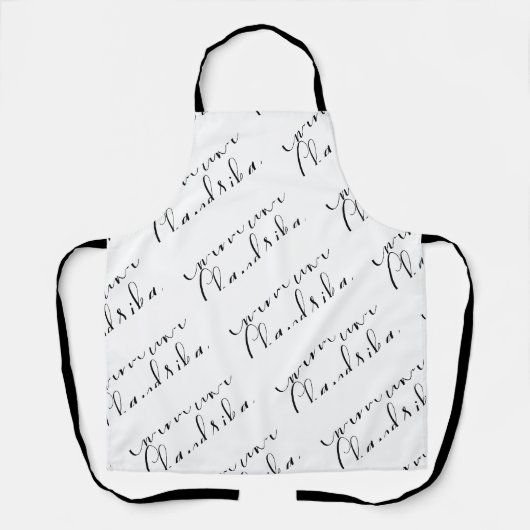 Bearbeitbare moderne Schrift Schwarz-Weiß-Muster-S Schürze (Vorderseite)