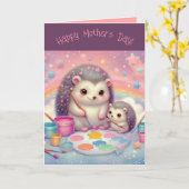 Bearbeitbare Mutter- und Babyigel zum Muttertag Karte (Gelbe Blume)